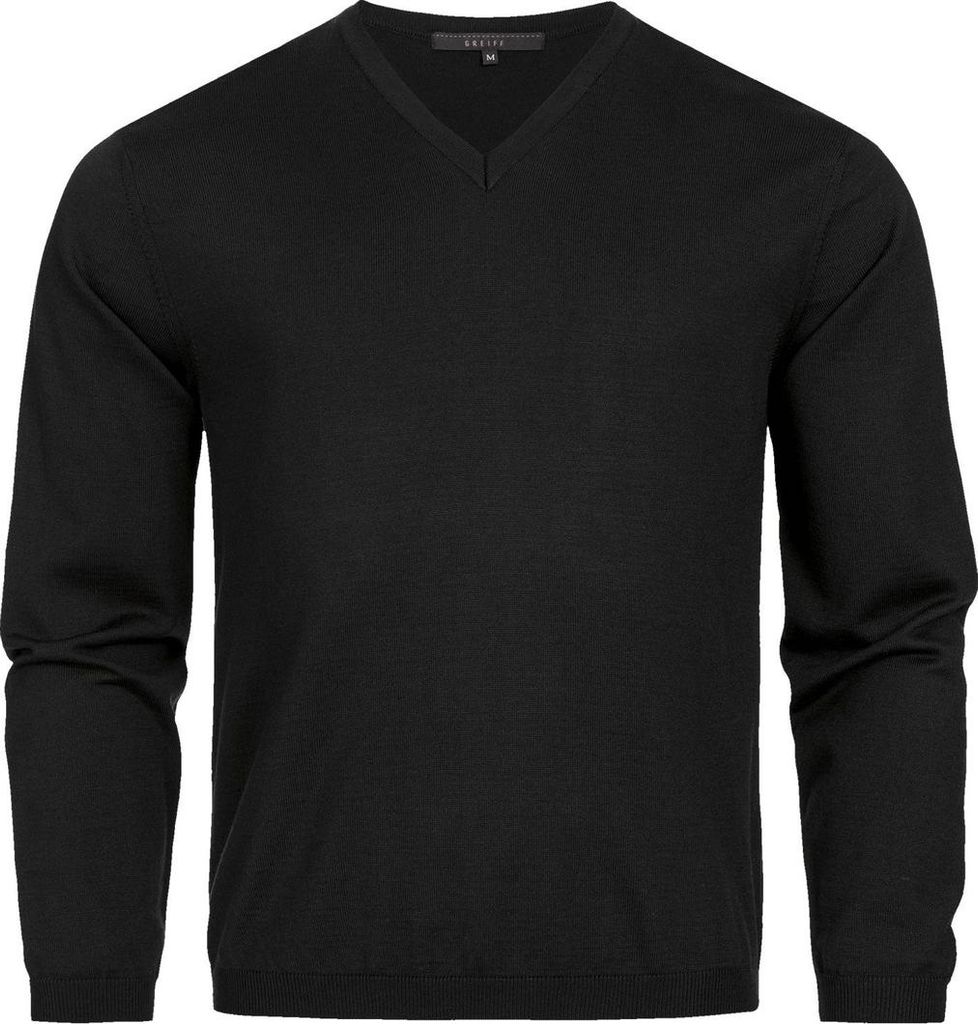 Greiff STRICK Herren Pullover Langarm V-Neck Regular-Fit Schwarz L