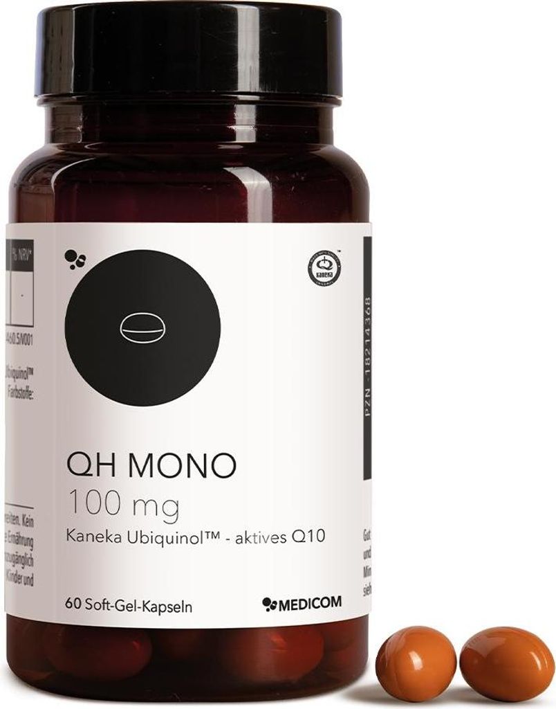 Medicom QH Mono 100 mg mit Ubiquinol (QH) - 60 Kapseln, Hochdosiertes bioaktives Coenzym Q10