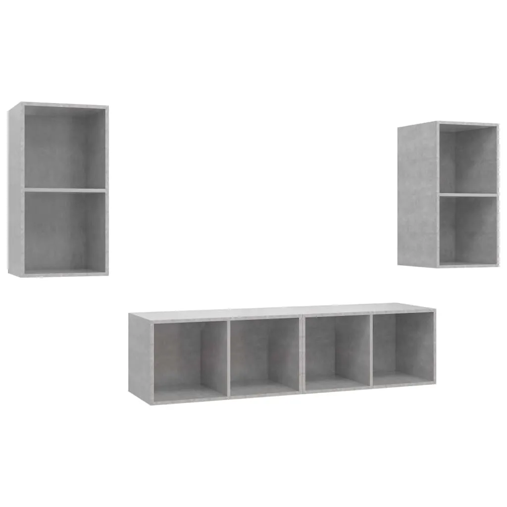 Meuble TV Mural 4 pcs Gris Béton - Solution Rangement Salon Ordonné