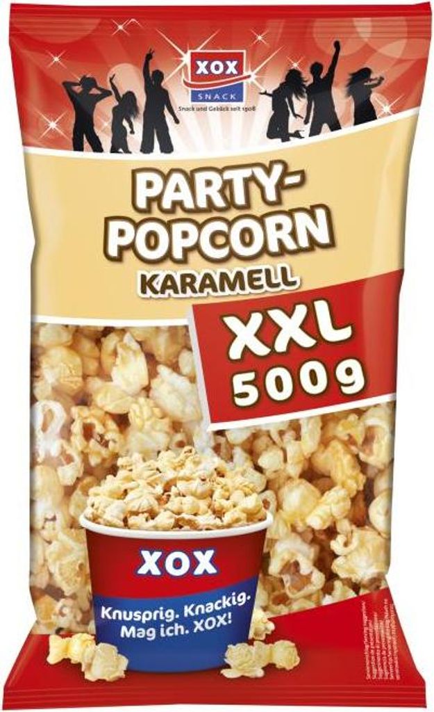 XOX Party Popcorn Karamell XXL vegan knusprig knackig Produktbild 