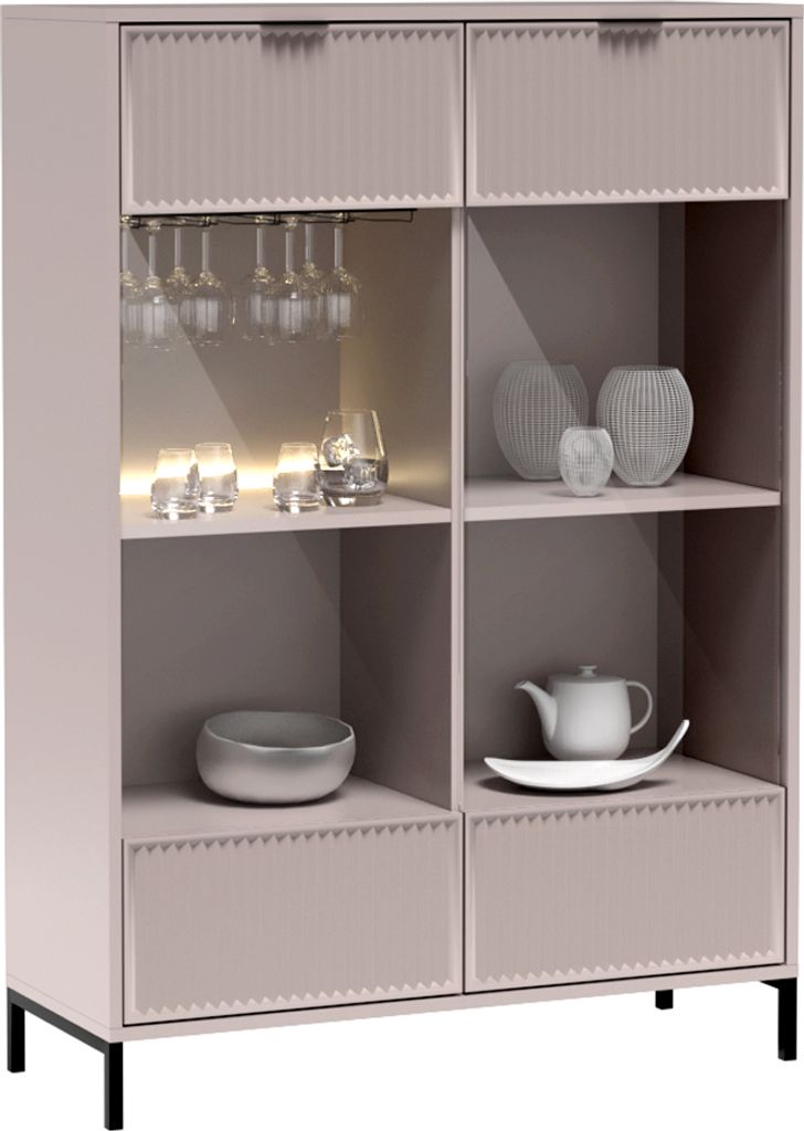 Highboard Vitrine in Kaschmir beige mit Rillenoptik LAURO-161