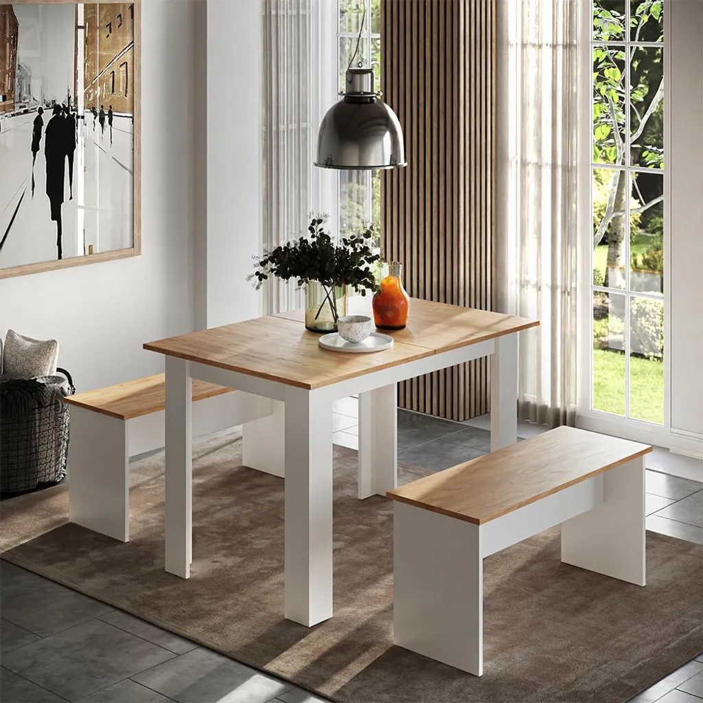 Set Angolo Pranzo Vicco Sentio 112 cm - Design Minimal Rovere Oro
