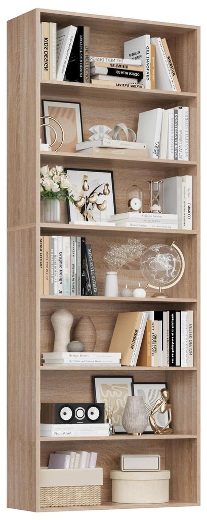 Bücherregal 210 cm - Standregal Wohnzimmer - 7 Ebenen freistehend - Holz 60x23,5x209,5 cm - Modern minimalistisch - Eiche