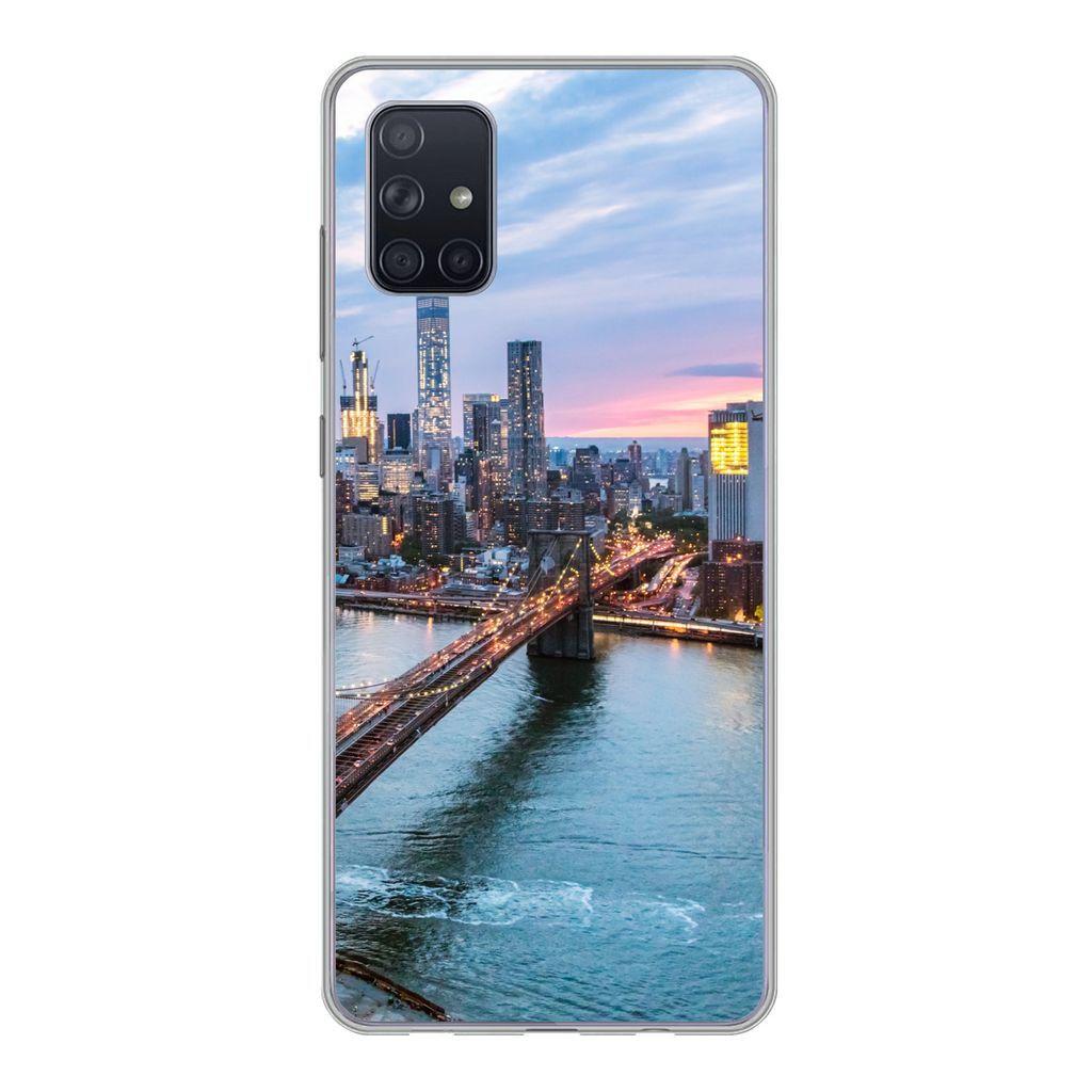 MuchoWow Handyhülle Schutzhülle Hülle für Samsung Galaxy A71 New Yorker Skyline an der Brooklyn Bridge Silikon Softcase Handy Hülle - Karten...