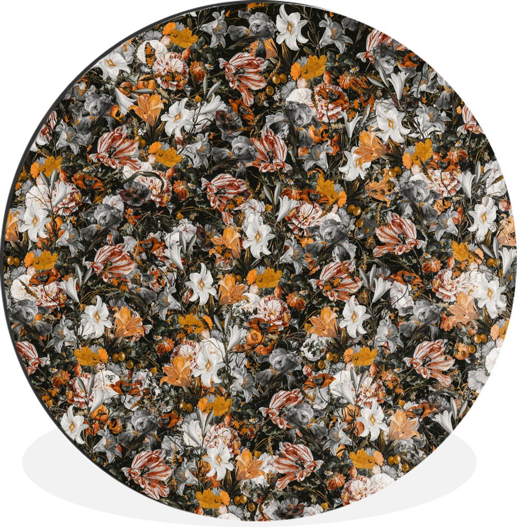 MuchoWow Aluminium Wandkreis Blumen - Collage - Kunst Ø 30 cm Wanddeko Modern Wohnzimmer - Wand Bild - Wohnzimmer - Runde Bilder - Alubilder - K...