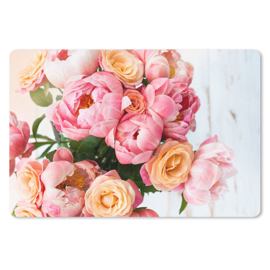 MuchoWow Schreibtischunterlage Rosen - Pfingstrose - Orange 60x40 cm - XXL Mauspad - Großes Mauspad