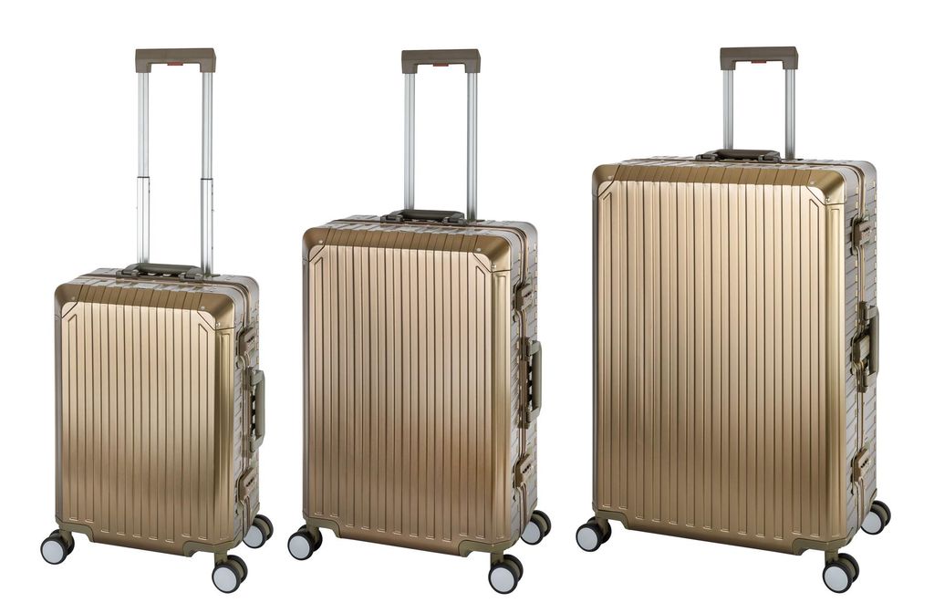 Aluminium Reisekoffer Gepäck-Set, Travelhouse Tokyo, Trolley mit 4 Rollen, Aluminium Hartschale - Reisekoffer S+M+XL - Champagner