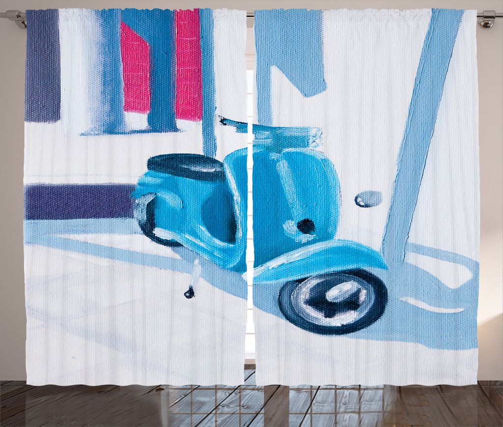 ABAKUHAUS Italien Rustikaler Gardine, Altstadt Landleben, Schlafzimmer Kräuselband Vorhang mit Schlaufen und Haken, 280 x 225 cm, Blau grau