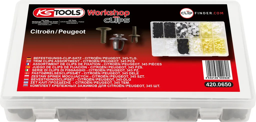 Coffret KS TOOLS 420.0650 de 345 clips de fixation pour automobile PSA