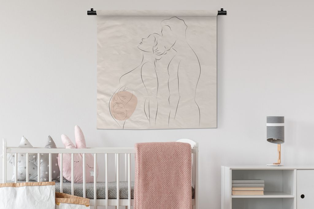 MuchoWow Wandteppich Wandbehang Kind - Linienkunst - Beziehung 90x90 cm Tapisserie Dekoration Wandtuch - Wandaufhänger