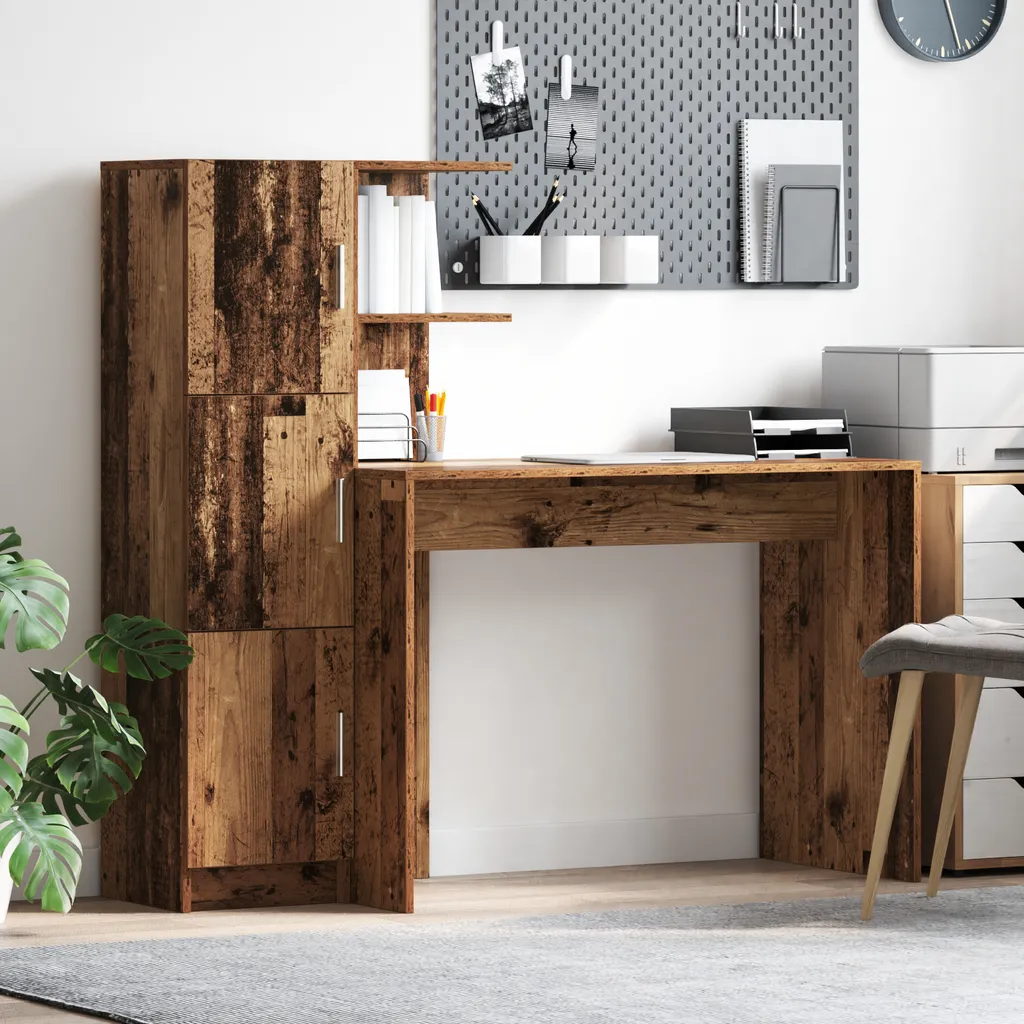 Bureau 2 pcs Bois ancien - Idéal pour Télétravail et Espace de Création