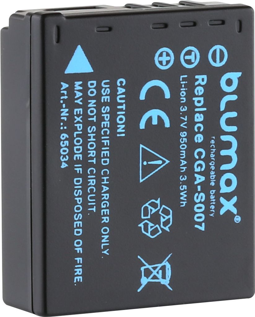 Blumax Akku | für Panasonic CGR-S007 Digitalkamera | Kapazität 950mAh |Spannung 3,6Volt | Video- und Kamerazubehör