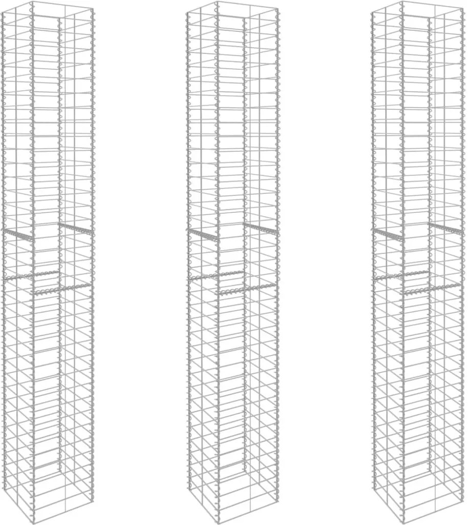 Paniers de gabion 3 pcs en acier galvanisé robuste - 25 x 25 x 197 cm