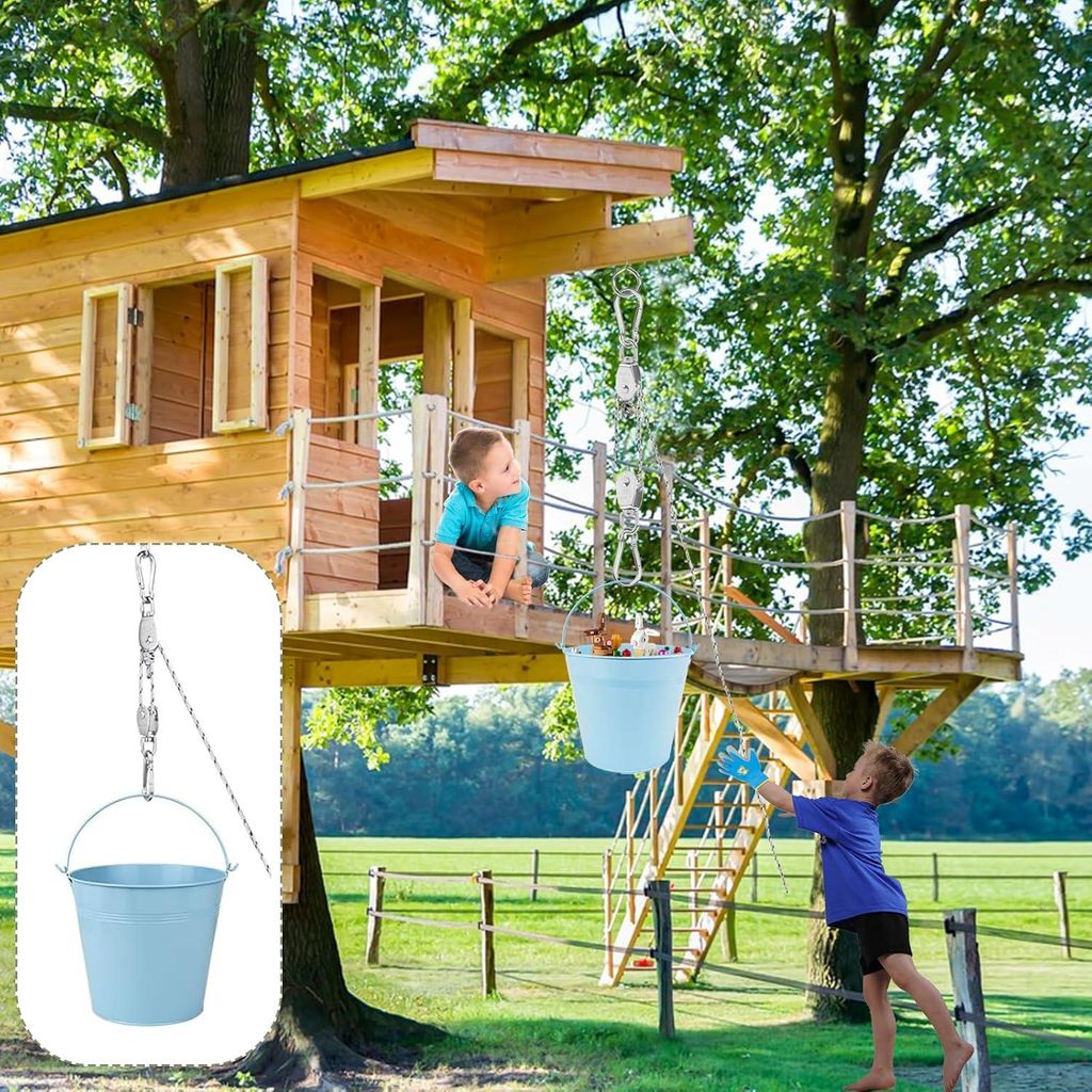 Gartenspielzeug für Kinder - Flaschenzug mit Metalleimer