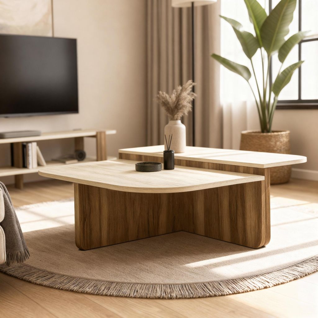 Couchtisch Luxe Beige Travertin Optik Braun 90x90 cm Produktbild 