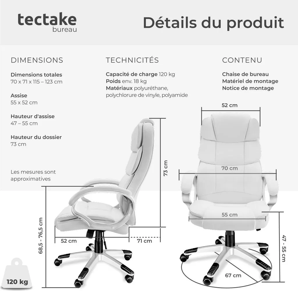 Fauteuil direction JONAS blanc ergonomique - Réglable et design moderne