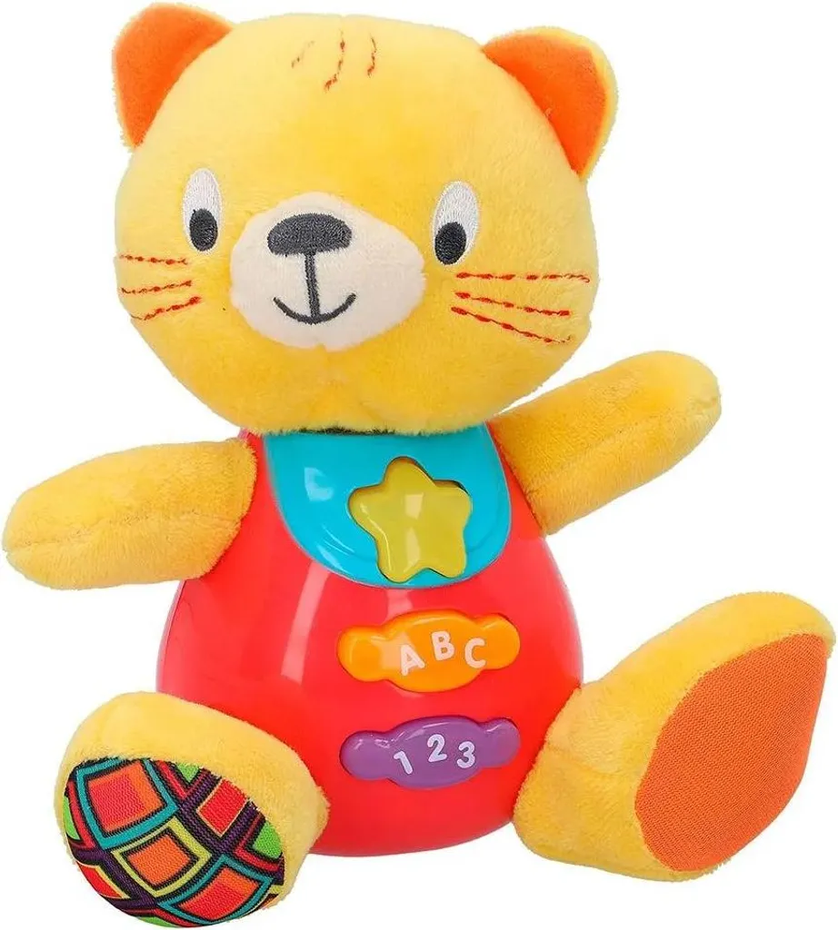 Peluche Chat Interactive Winfun Jaune pour Éveil Sensoriel des Bébés