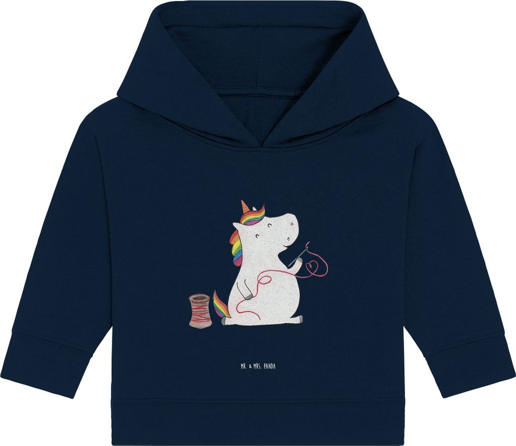 Mr. & Mrs. Panda Organic Baby Hoodie Einhorn Näherin 12. - 18. Monat - French Navy - Geschenk, Einhörner, Unicorn, Nähen, Basteln, Kapuzensweats...