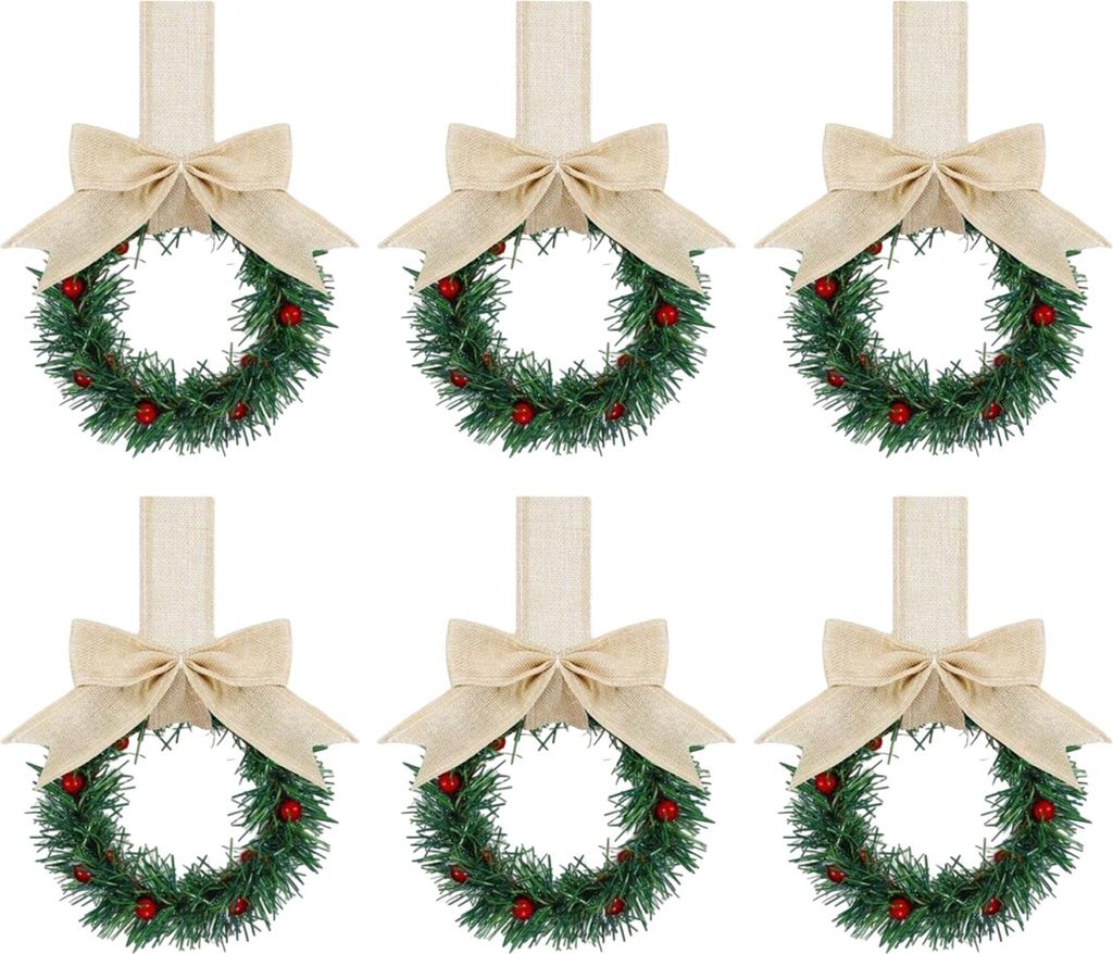 Weihnachts-Küchenschrank-Kranz mit Schleife, kleiner roter Beeren-Fensterkranz mit Schleife für die Haustür im Landhausstil, Weihnachtsdekoratio...