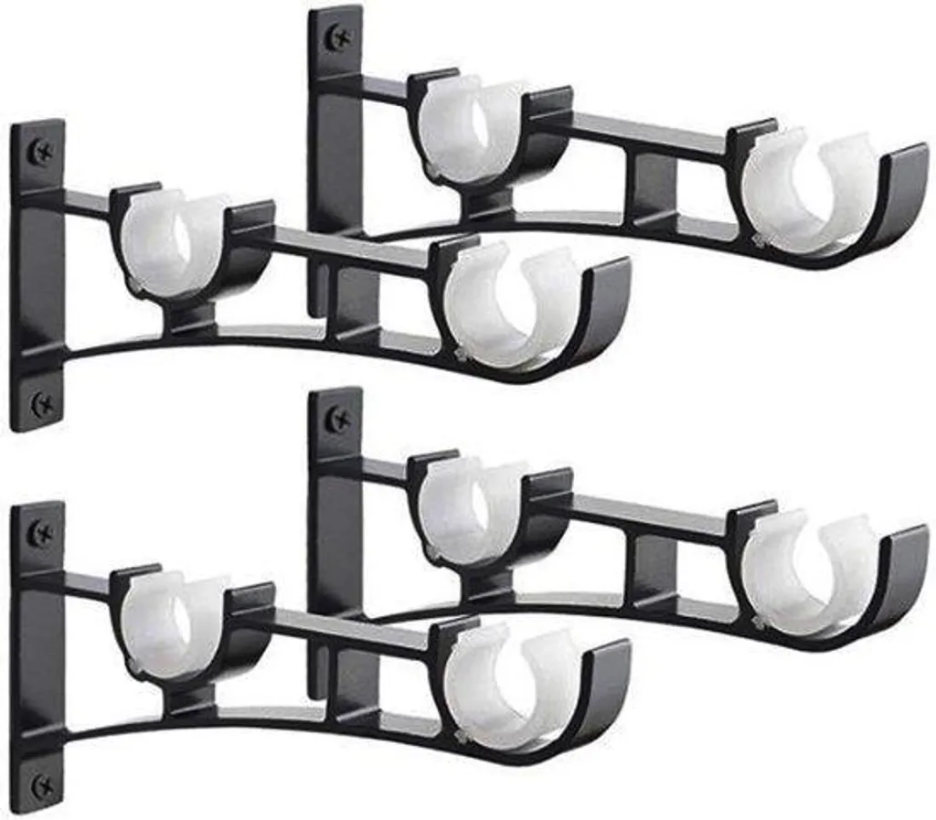 Support pour barres à rideaux noir lot de 4 pour rideaux lourds et opaques