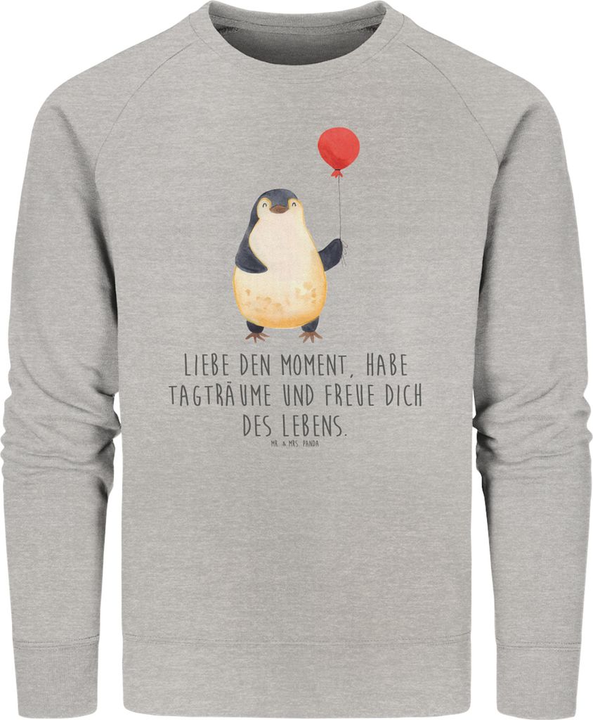 Mr. & Mrs. Panda Baumwoll Pullover Pinguin Luftballon Größe M - Heather Grey - Geschenk, Glück, Pinguine, Liebe, Beste Freundin, Sweater, Bio, P...