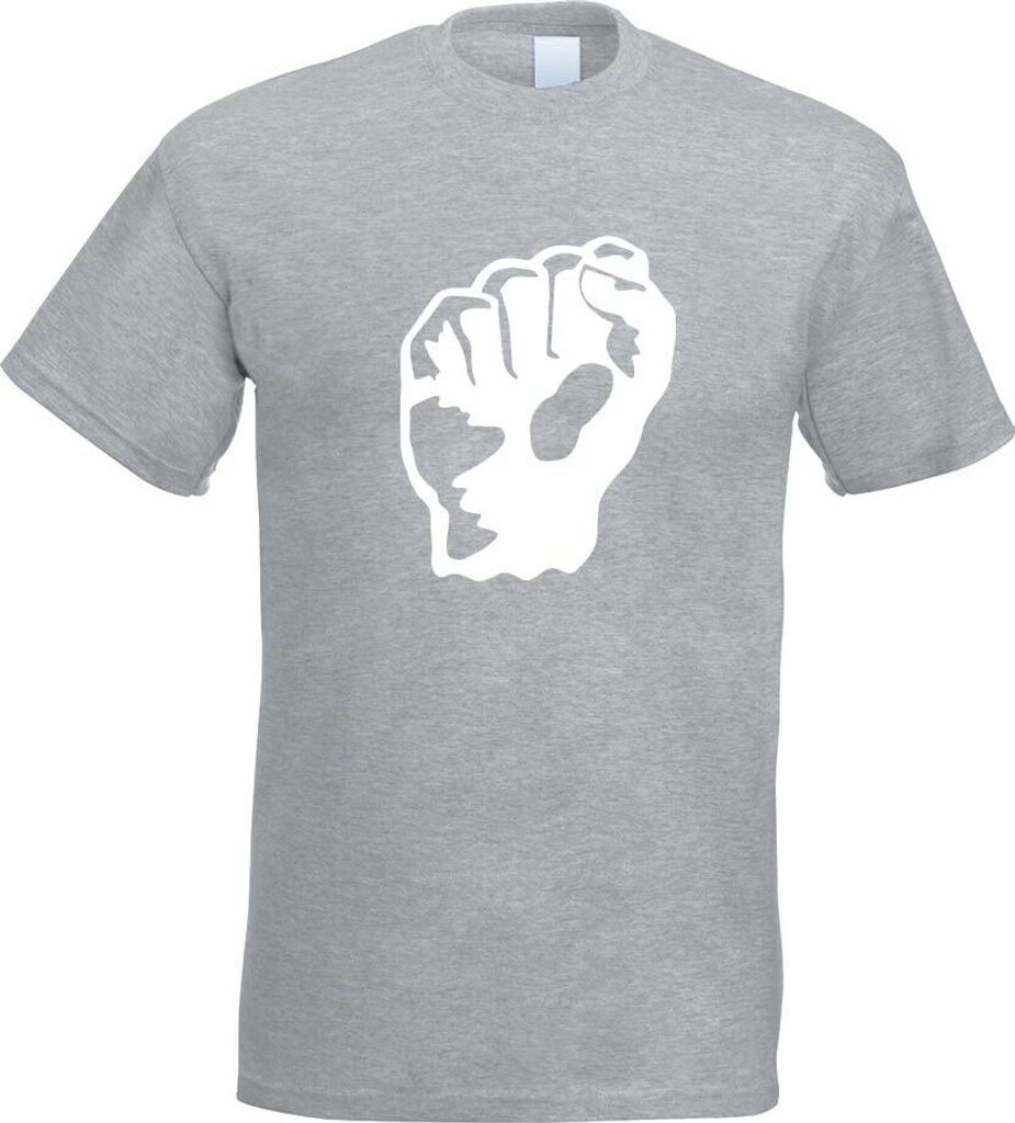 Kiwistar - T-Shirt - Graumeliert - Faust - Freiheit - Kampf - Sieg Motiv Bedruckt Funshirt Design Print - mit Motiv Bedruckt - Funshirt Design - Sp...