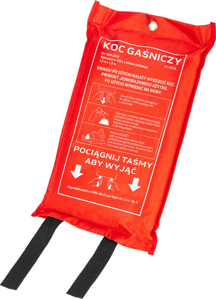 NEO TOOLS Feuerlöschdecke, Glaslöschdecke aus 100% Glasfaser, 1,2m x 1,8m, verpackt in einem roten Beutel, fett- und ölundurchlässig