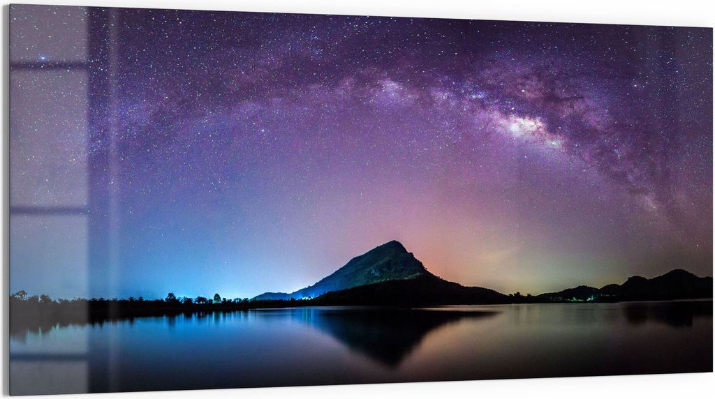 DEQORI Glasbild Acryl 100x50 cm 'Bergkulisse unter Sternen' Wandbild Bild modern Deko