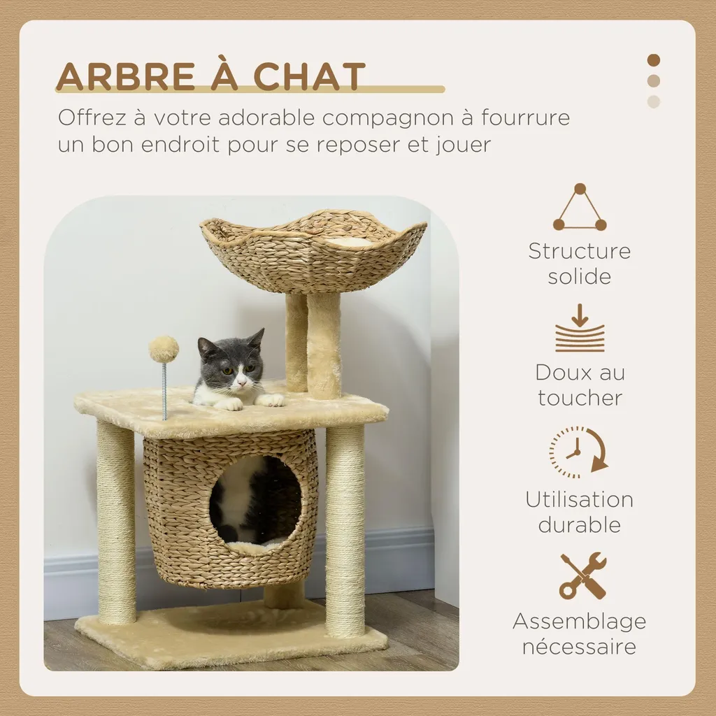 Arbre à grimper pour chat avec tour de jeux et griffoir en sisal 74cm - 3