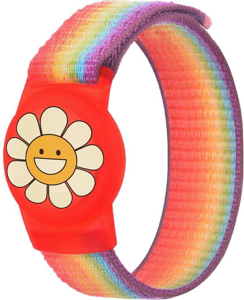 Etui Z Paskiem Na Apple Airtag Dla Dzieci Nylonowy Pasek Na Rękę - Z Kwiatkiem I Tęczowym Paskiem