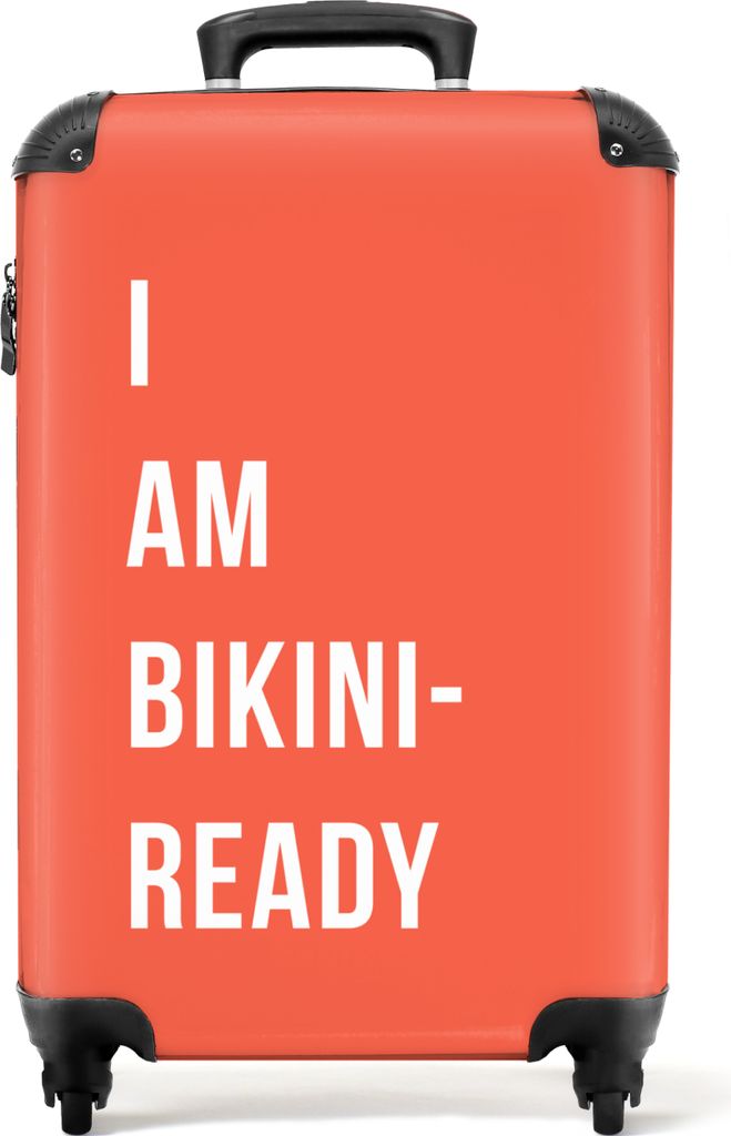 NoBoringSuitcases.com Koffer Handgepäck Trolley Rollkoffer Kleine Reisekoffer mit 4 Rollen - Ich bin bereit für den Bikini - Orange - Zitat - C...