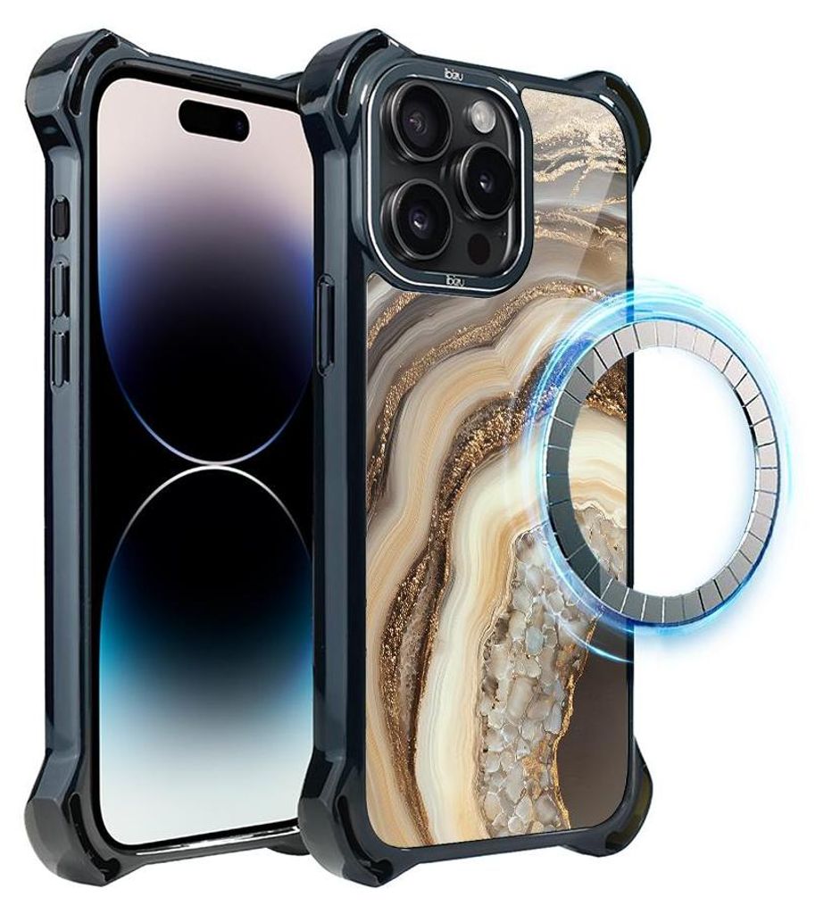 Schutzhülle für das iPhone 14 Pro Max, MagSafe-kompatibel, verstärkte Ecken, schwarz, Zierstein, Achat