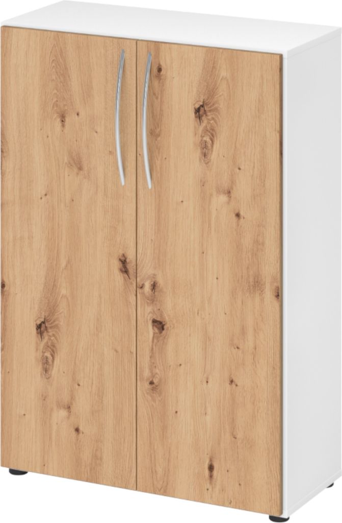 bümö basic Aktenschrank - 3 Ordnerhöhen - Nachbildung: Weiß/Asteiche