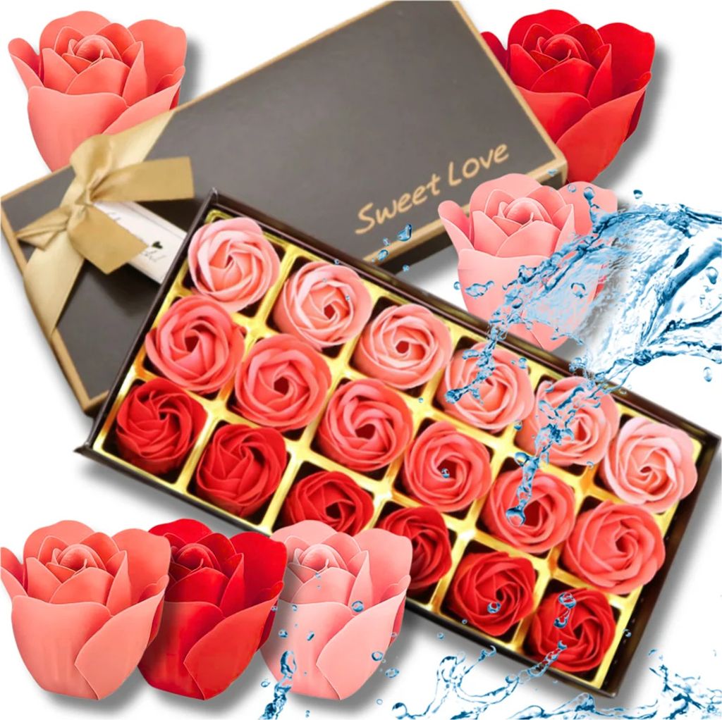 Künstliche Blumen 18-tlg. Set Duftseife Rose als Geschenk