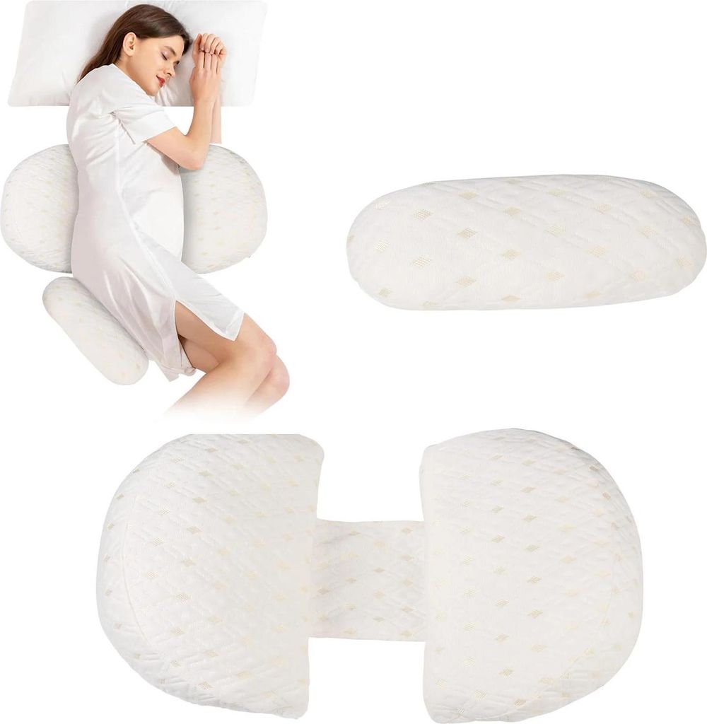 Schwangerschaftskissen - Verstellbares Doppelkeilkissen - Stützt Bauch, Rücken und Beine - Mikrofaserfüllung - 100% Polyester - Weiß