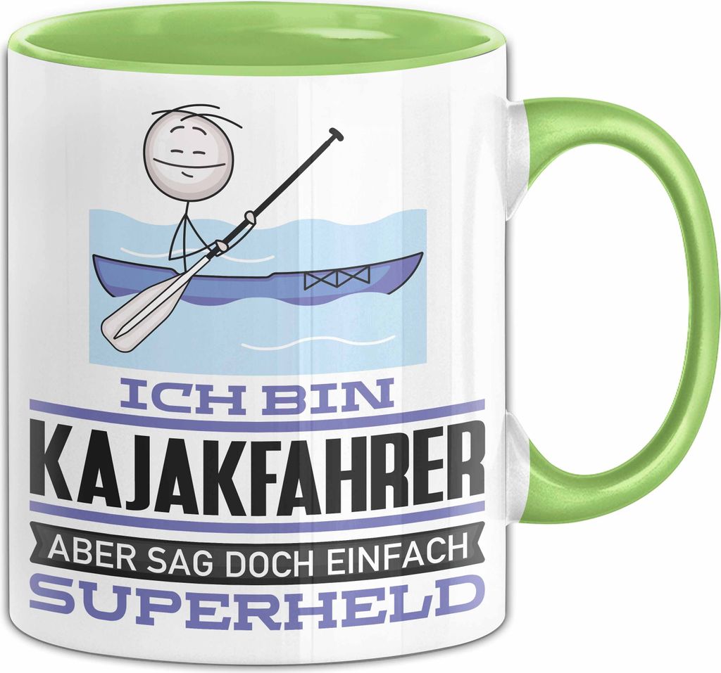 Kajakfahrer Geschenk Tasse Ich Bin Kajakfahrer Aber Sag Doch Einfach Superheld Lustige Geschenkdiee für Kajakfahrer Kaffee-Becher (Grün)