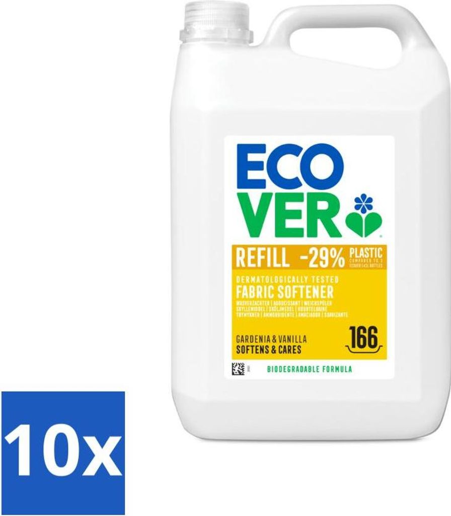 Ecover – Weichspüler – Gardenie & Vanille – 5 Liter – 166 Wäschen - Vorteilspack - 10 Stücke