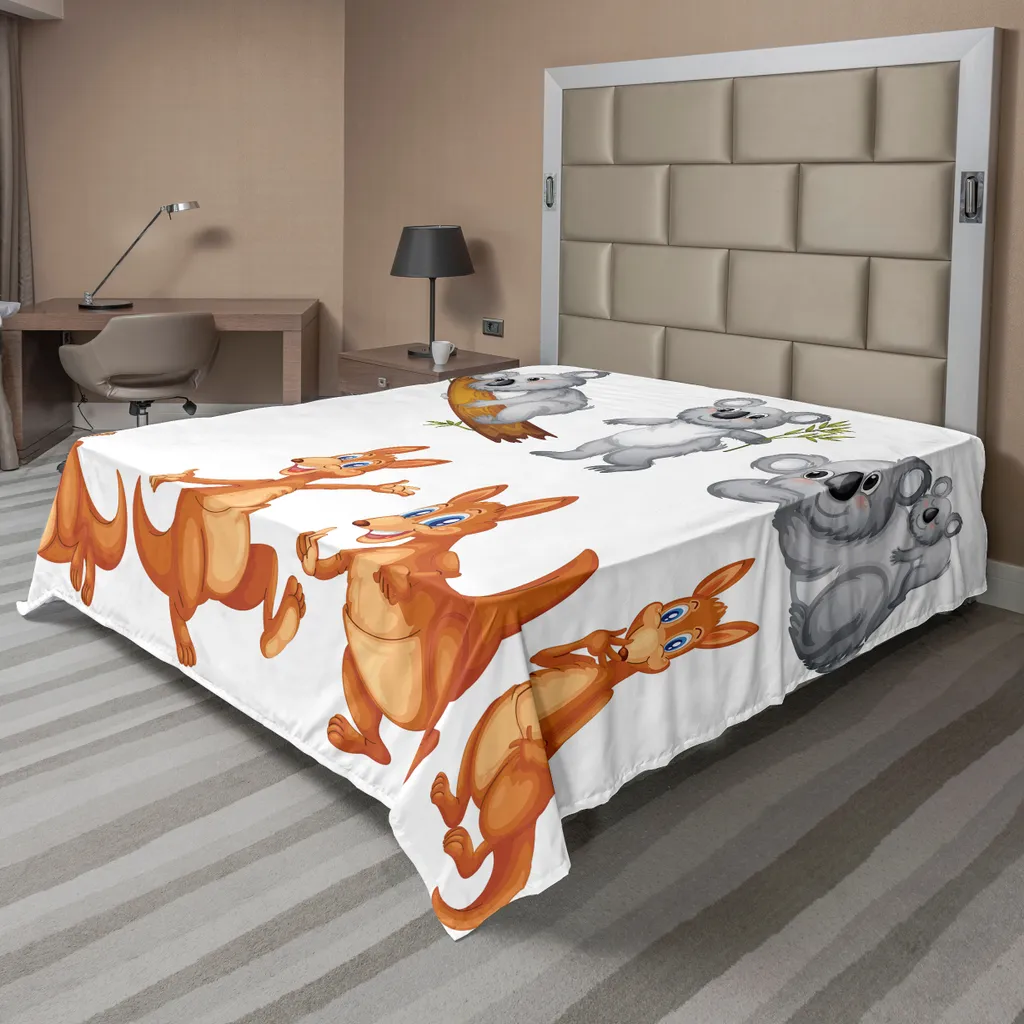 Lenzuolo ABAKUHAUS Canguro e Koala 244x205cm Grigio Marrone Arredo