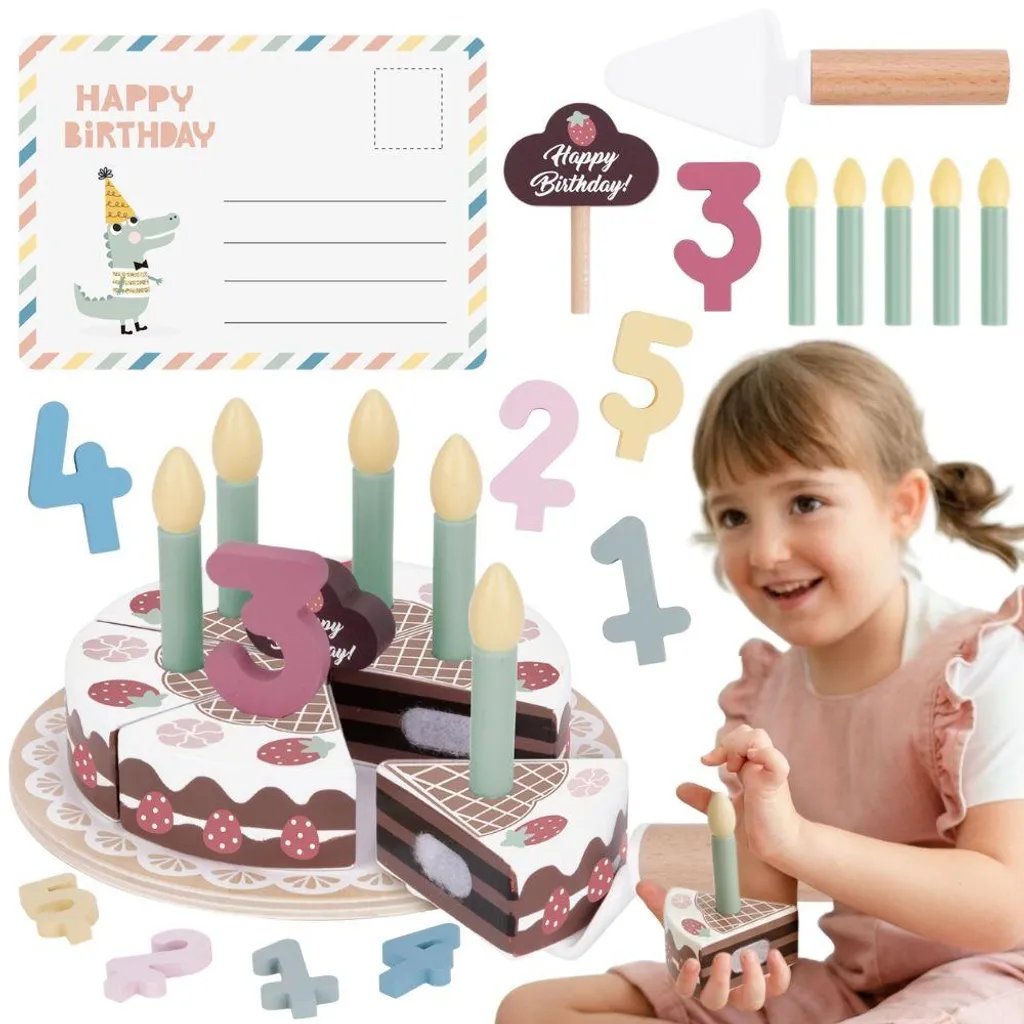Gâteau d'anniversaire en bois Tooky Toy avec 6 bougies amovibles