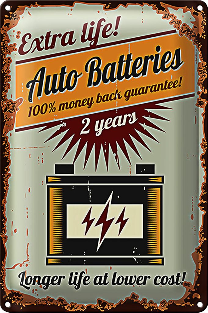 Blechschild Retro 20x30cm Auto Batteries extra life