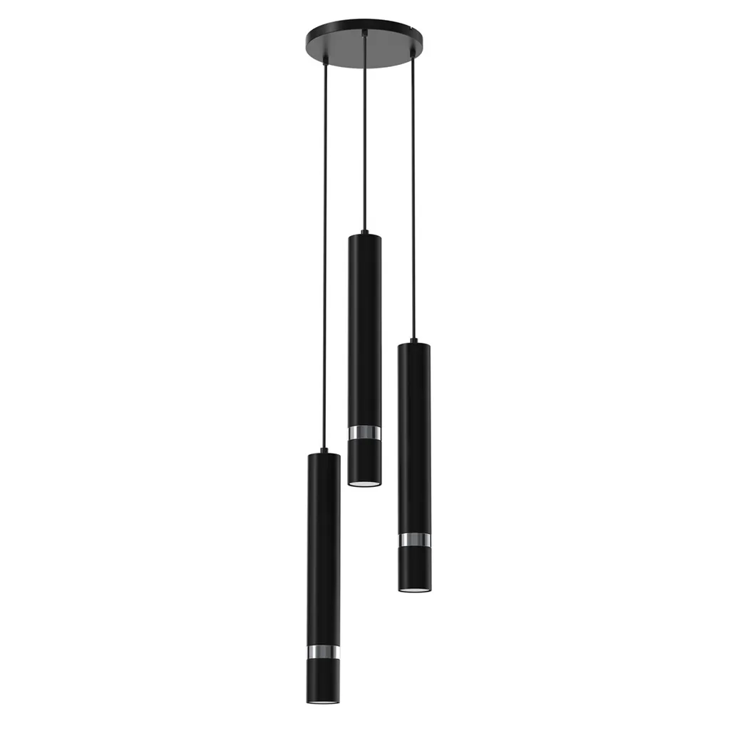 Luminaire Cylindrique Moderne JOKER Noir et Chrome - 3 Lampes GU10 Milagro