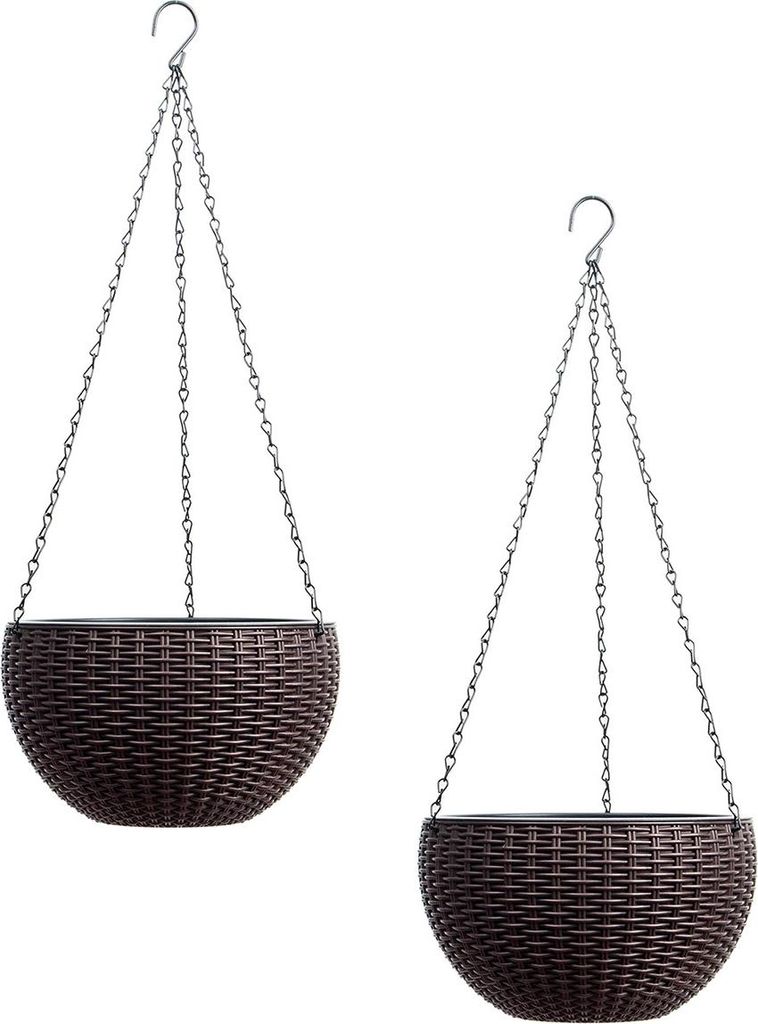 Blumenampel 2er Set Rattanoptik Braun Produktbild 