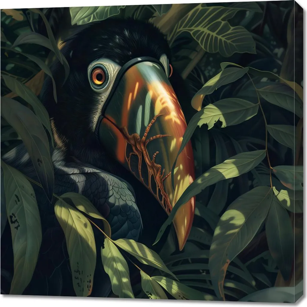 Décoration Murale Toucan Caché 90x90 cm - Toile Artistique Style Nature