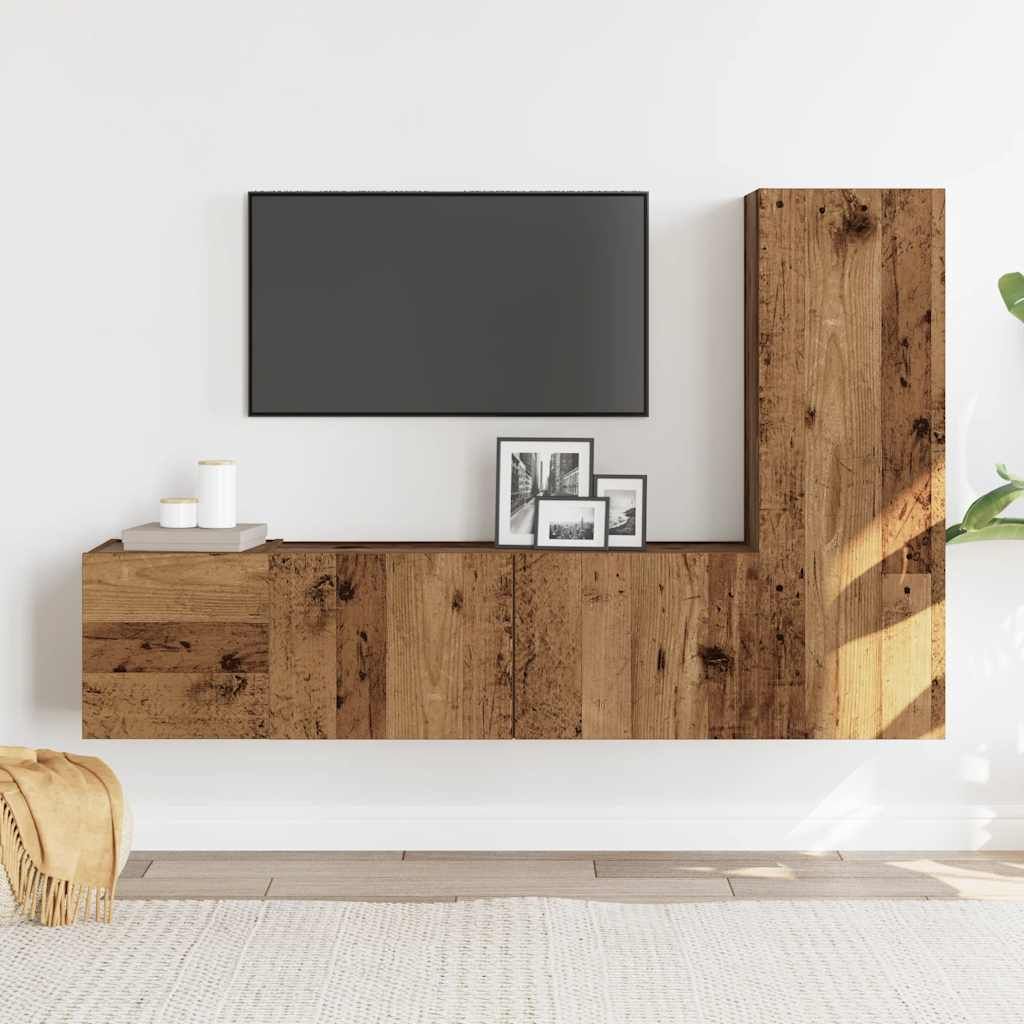 "SALE 2026"TV-Wandschränke/TV-Hängeschrank - TV-Regal - Fernsehkommode - 3er-set - multifunktional& Moderne - Altholz-Optik Holzwerkstoff - TV-Lo...