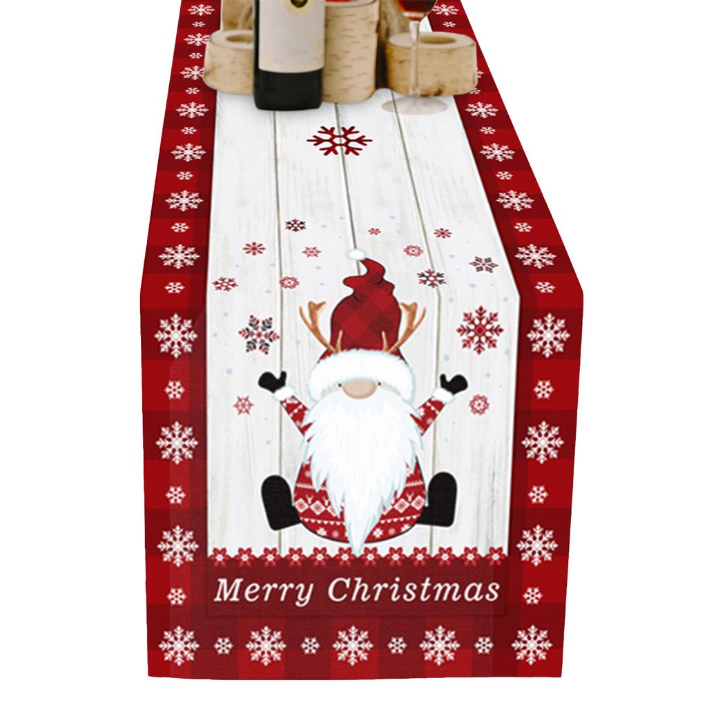 Weihnachtstisch Runner Gitterkante Schneeflockenabdruck Dekorative Weihnachtsflecken karierte Mustertischtuch für Esszimmer-F ,Größen:S