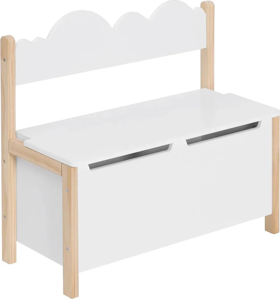 Siège de rangement pour chambre d'enfant, banc coffre blanc ivoire 60cm