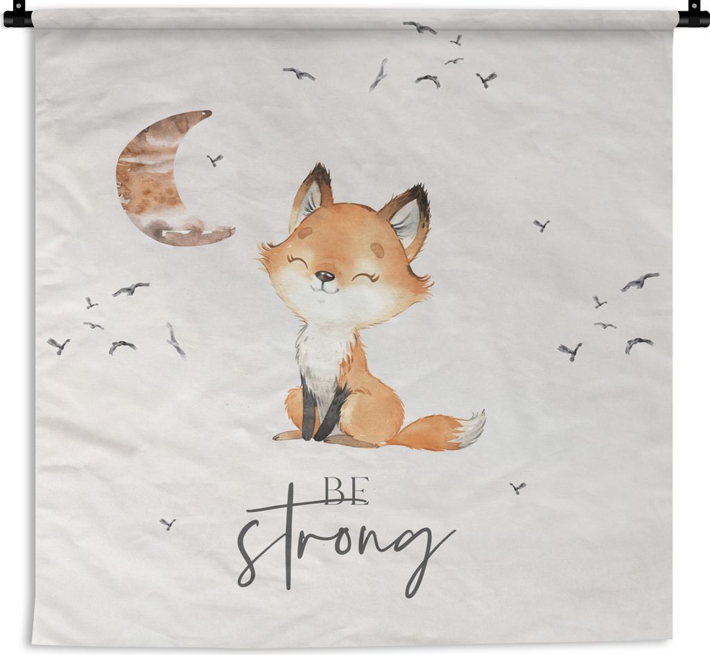 MuchoWow Wandteppich Wandbehang Zitate - Aquarell - Stark sein - Kinder - Fuchs - Tiere 90x90 cm Tapisserie Dekoration Wandtuch - Wandaufhänger