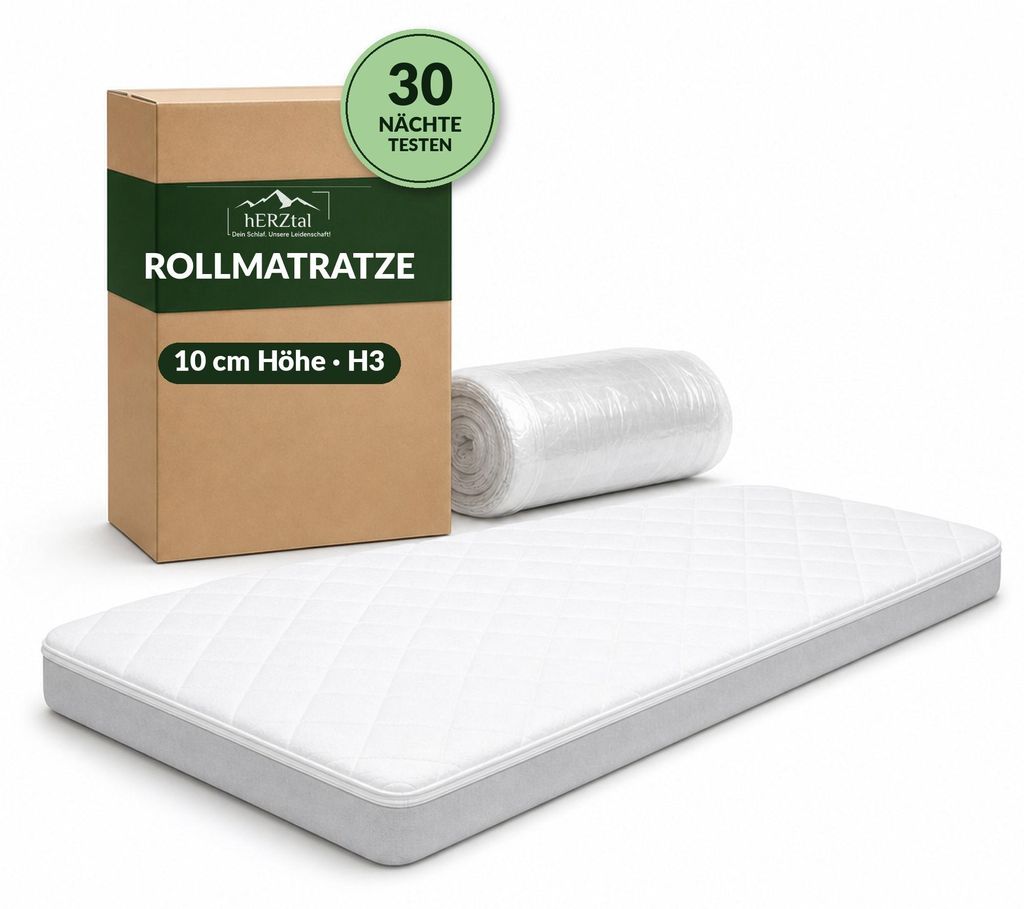 hERZtal Rebond 10 Rollmatratze 90x200 cm, 10 cm, H3 Produktbild 
