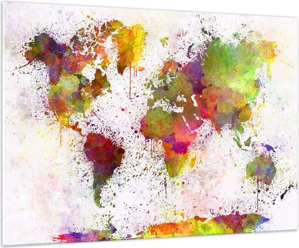 Bilder auf glas - Karte Welt modern - 100x70cm - Glasbilder - Wandbilder - Kunstdruck - zum Aufhängen bereit - Wanddekoration aus Glas - Glas Bild...