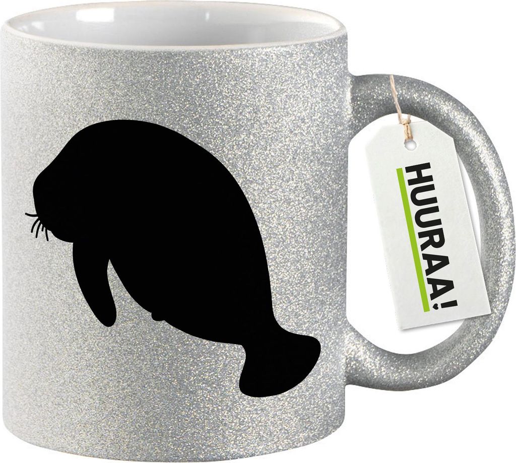 Huuraa Glitzer Tasse Seekuh Silhouette Geschenk 330ml Silber Seekuh Präsent